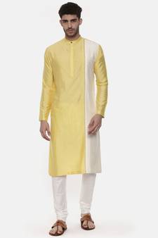 Yellow Ivory Embroidered Silk Kurta
