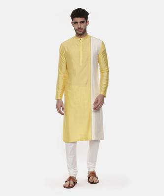 Yellow Ivory Embroidered Silk Kurta 1