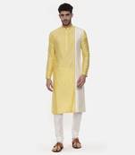 Yellow Ivory Embroidered Silk Kurta