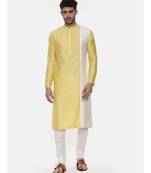 Yellow Ivory Embroidered Silk Kurta