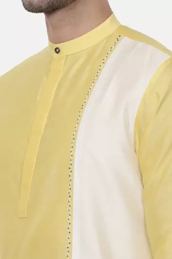 Yellow Ivory Embroidered Silk Kurta