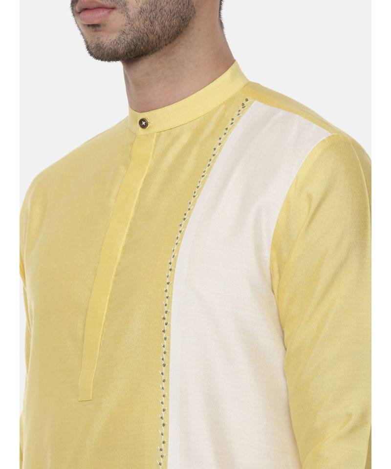 Yellow Ivory Embroidered Silk Kurta