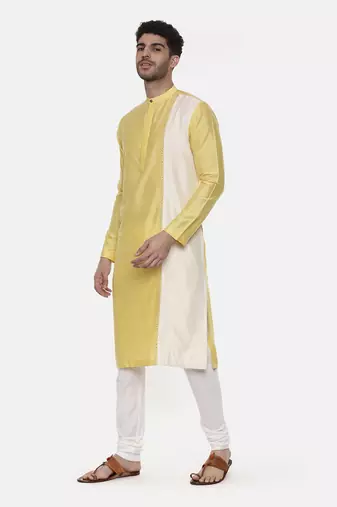 Yellow Ivory Embroidered Silk Kurta