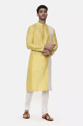 Yellow Ivory Embroidered Silk Kurta