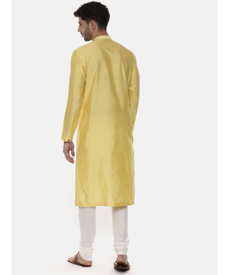 Yellow Ivory Embroidered Silk Kurta