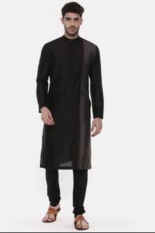 Black Grey Embroidered Silk Kurta