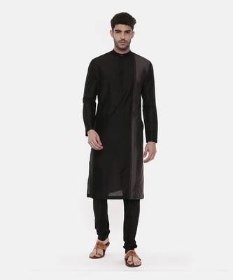 Black Grey Embroidered Silk Kurta 1