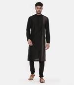 Black Grey Embroidered Silk Kurta