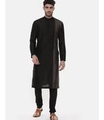 Black Grey Embroidered Silk Kurta