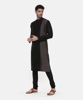 Black Grey Embroidered Silk Kurta 4