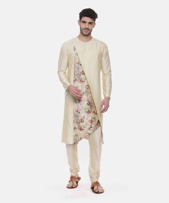 Beige Printed Silk Kurta 1