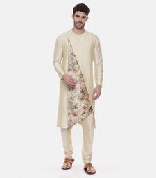 Beige Printed Silk Kurta