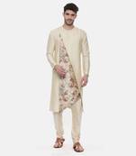 Beige Printed Silk Kurta