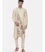 Beige Printed Silk Kurta