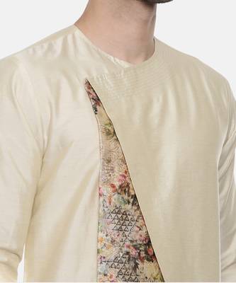 Beige Printed Silk Kurta 2
