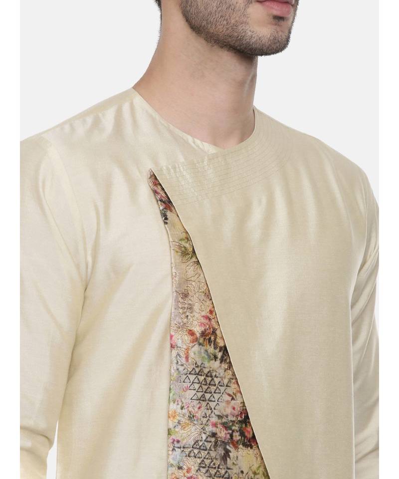 Beige Printed Silk Kurta