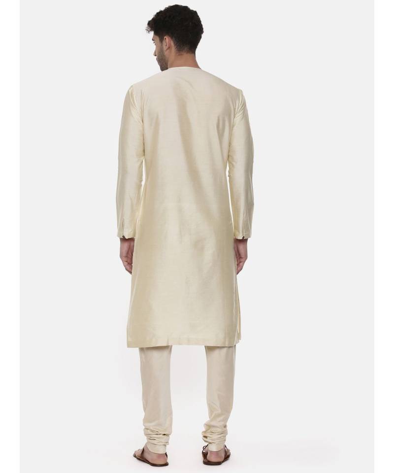 Beige Printed Silk Kurta