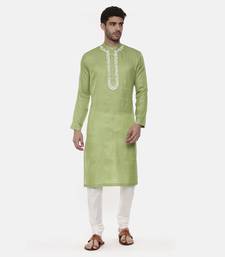 Green Embroiderd Linen Silk Kurta