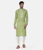 Green Embroiderd Linen Silk Kurta