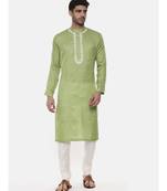 Green Embroiderd Linen Silk Kurta