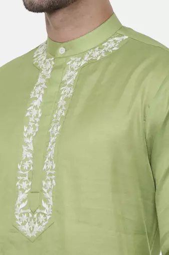 Green Embroiderd Linen Silk Kurta
