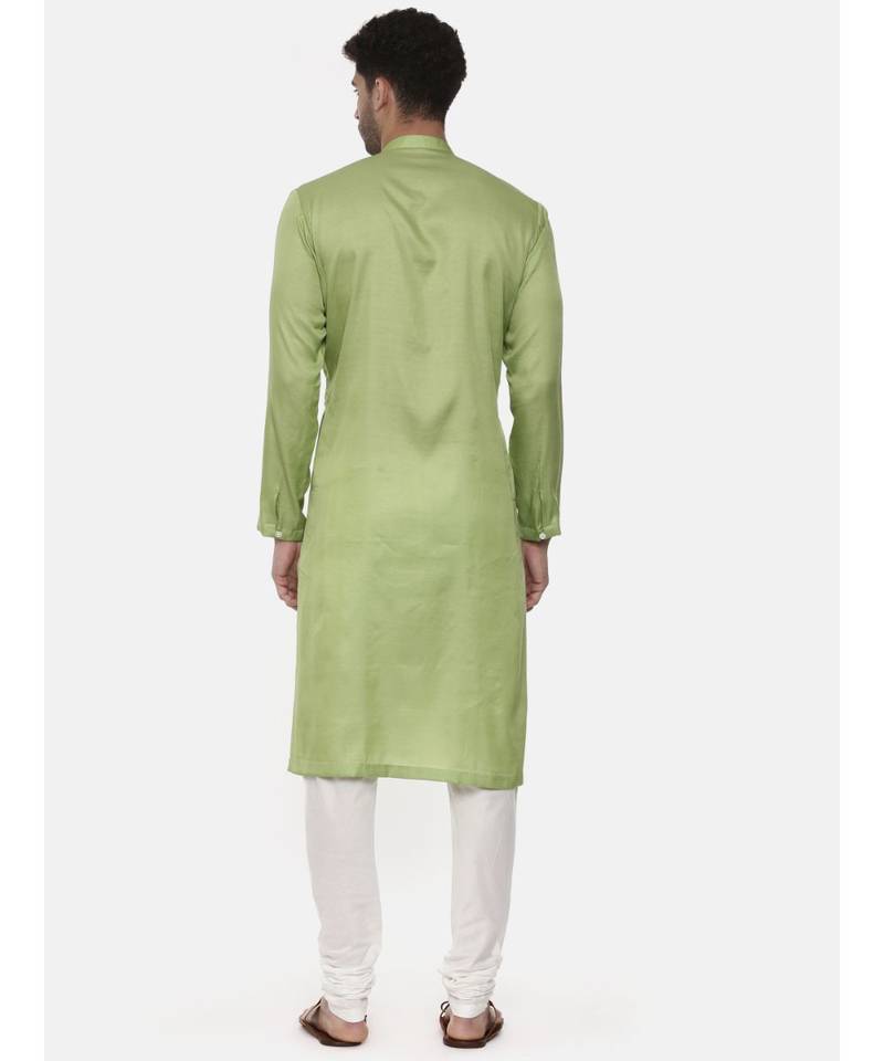 Green Embroiderd Linen Silk Kurta