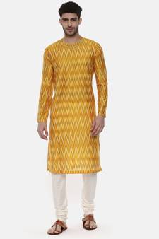 Silk Yellow Ikat Kurta