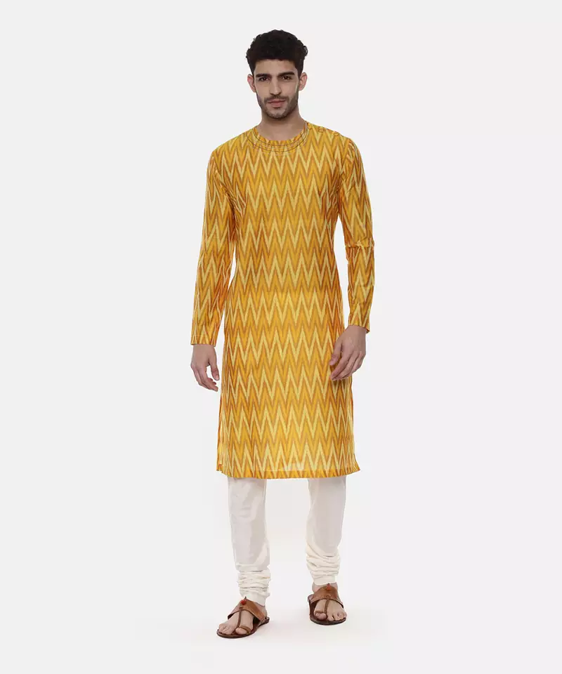 Silk Yellow Ikat Kurta