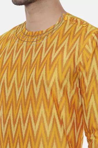 Silk Yellow Ikat Kurta
