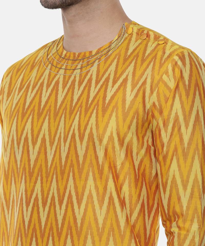 Silk Yellow Ikat Kurta