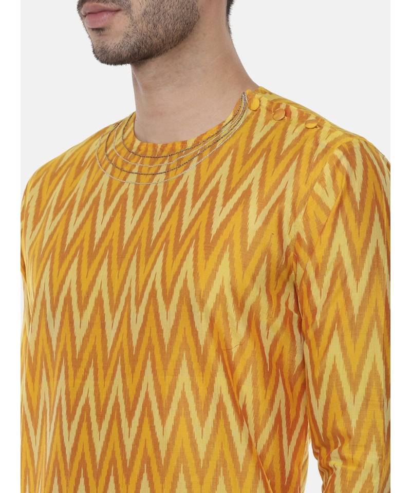 Silk Yellow Ikat Kurta