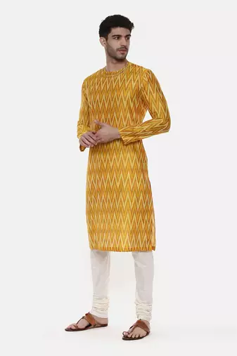 Silk Yellow Ikat Kurta