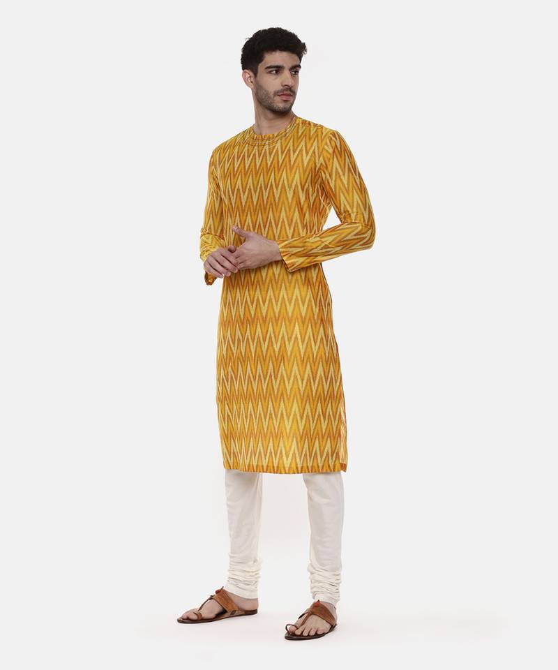 Silk Yellow Ikat Kurta