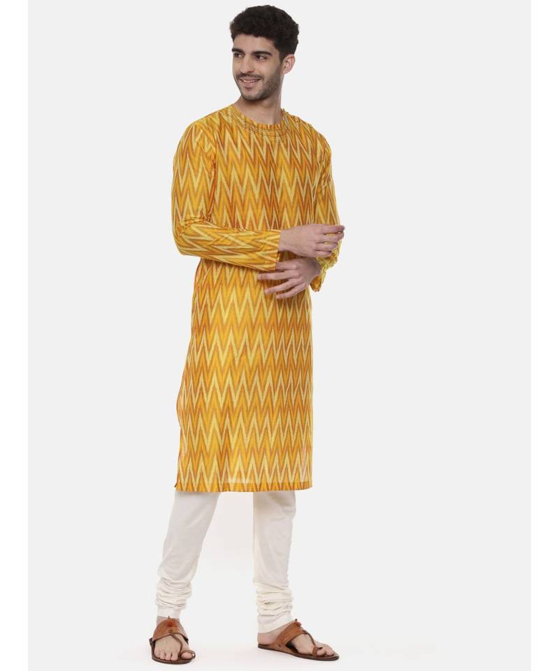 Silk Yellow Ikat Kurta