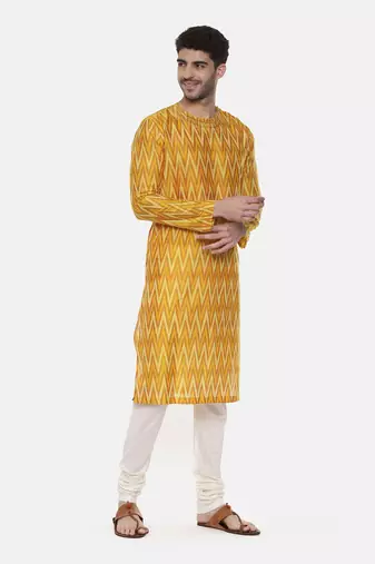 Silk Yellow Ikat Kurta