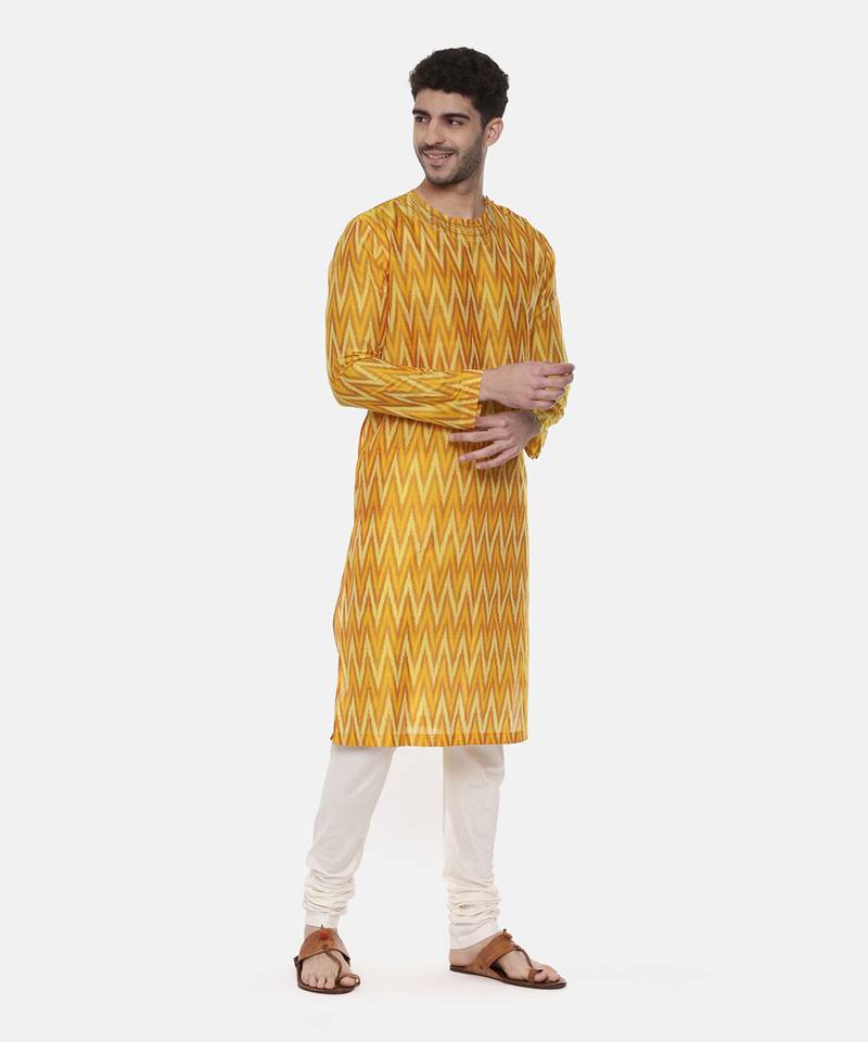 Silk Yellow Ikat Kurta