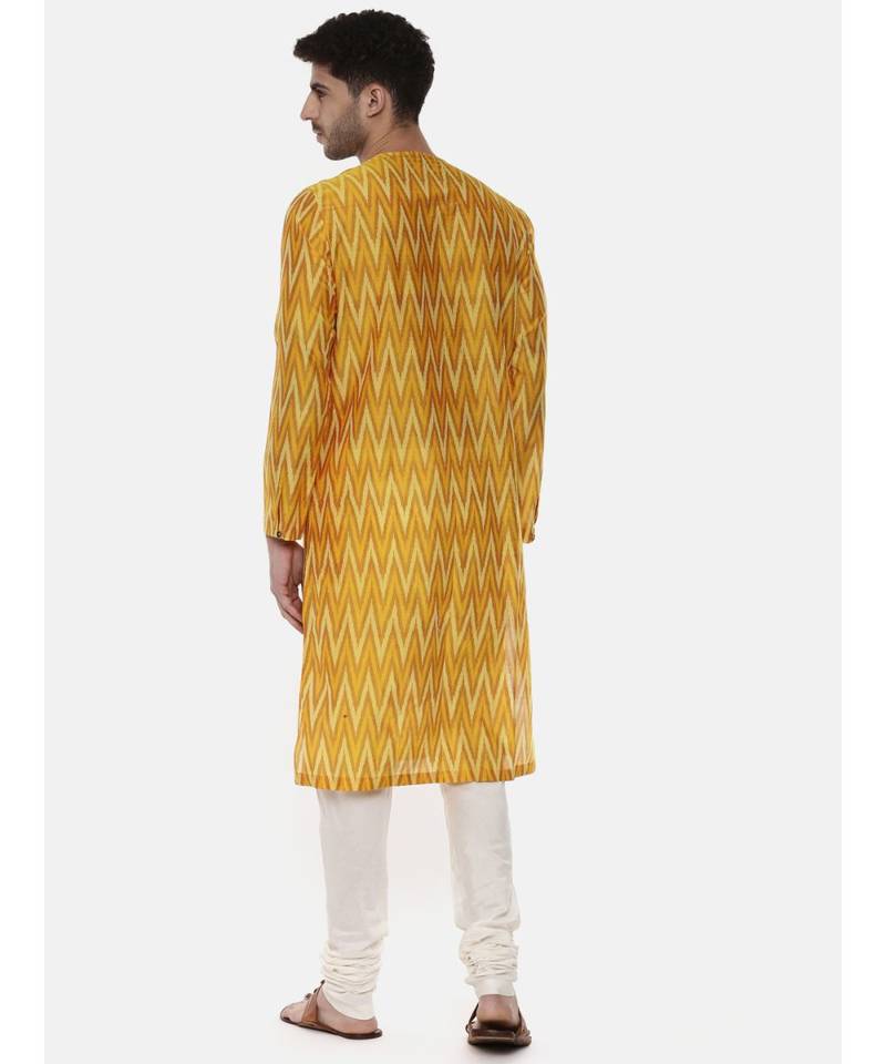 Silk Yellow Ikat Kurta