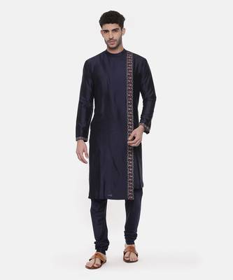 Blue Embroiderd Linen Silk Kurta 1