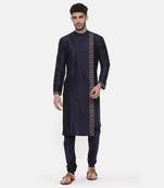 Blue Embroiderd Linen Silk Kurta