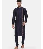 Blue Embroiderd Linen Silk Kurta