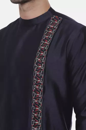 Blue Embroiderd Linen Silk Kurta