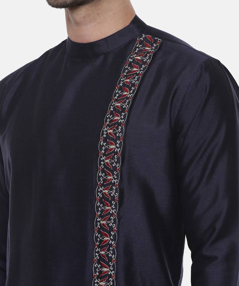 Blue Embroiderd Linen Silk Kurta