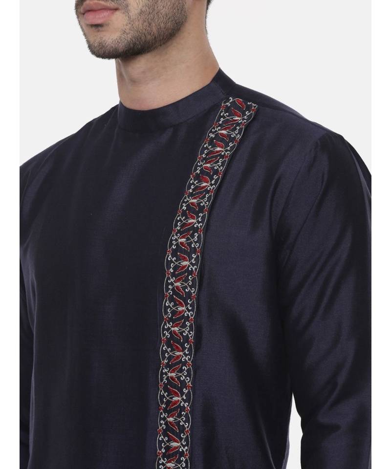 Blue Embroiderd Linen Silk Kurta