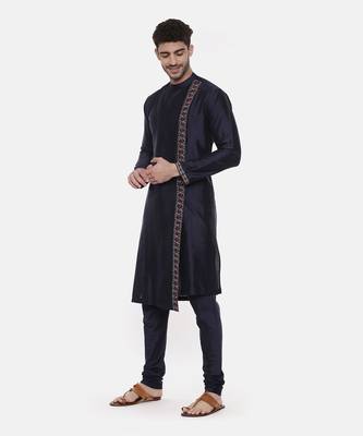 Blue Embroiderd Linen Silk Kurta 3