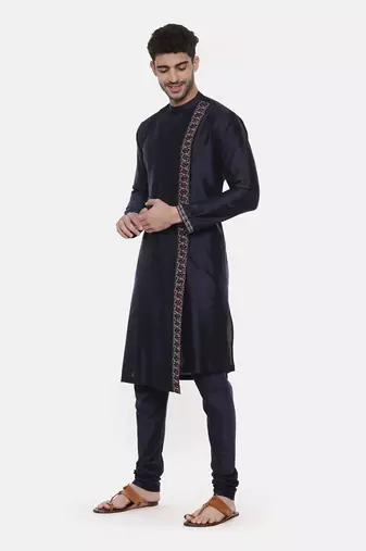 Blue Embroiderd Linen Silk Kurta