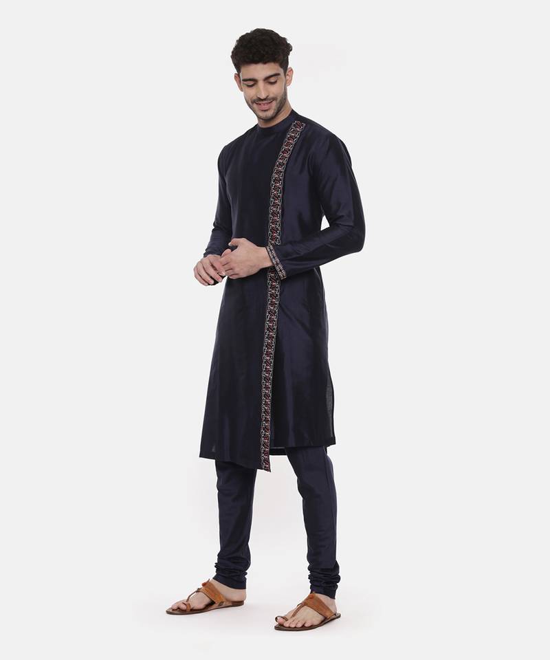Blue Embroiderd Linen Silk Kurta