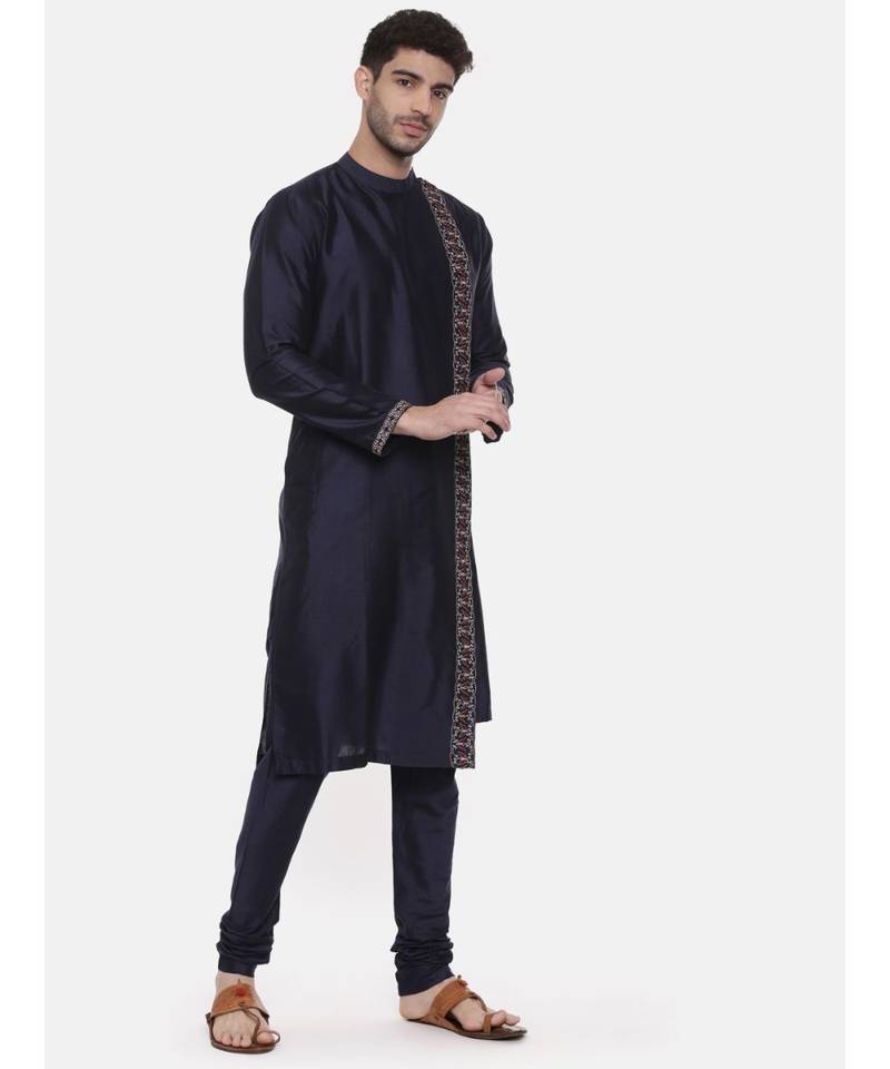 Blue Embroiderd Linen Silk Kurta