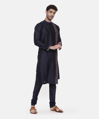 Blue Embroiderd Linen Silk Kurta 4