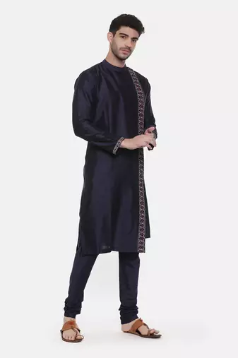 Blue Embroiderd Linen Silk Kurta