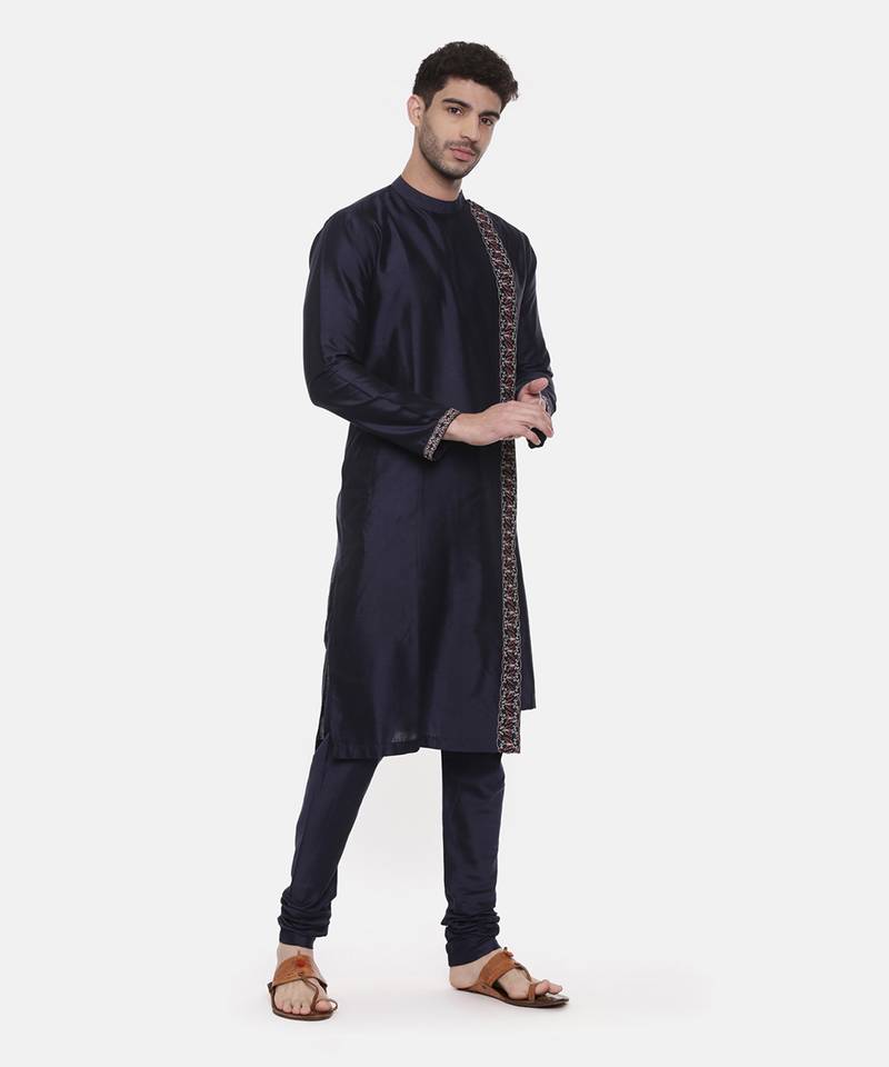 Blue Embroiderd Linen Silk Kurta